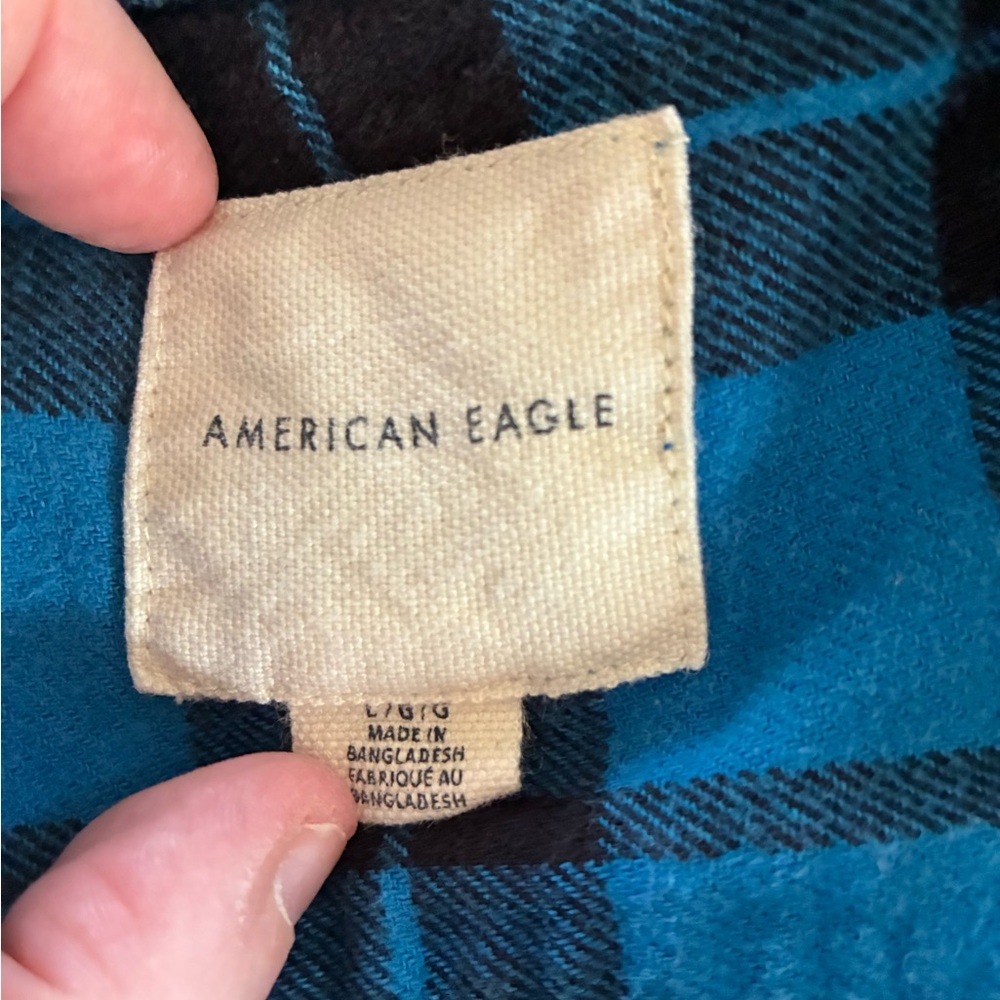 American Eagle Outfitters Teal and Black Plaid Button-Down Shirt
